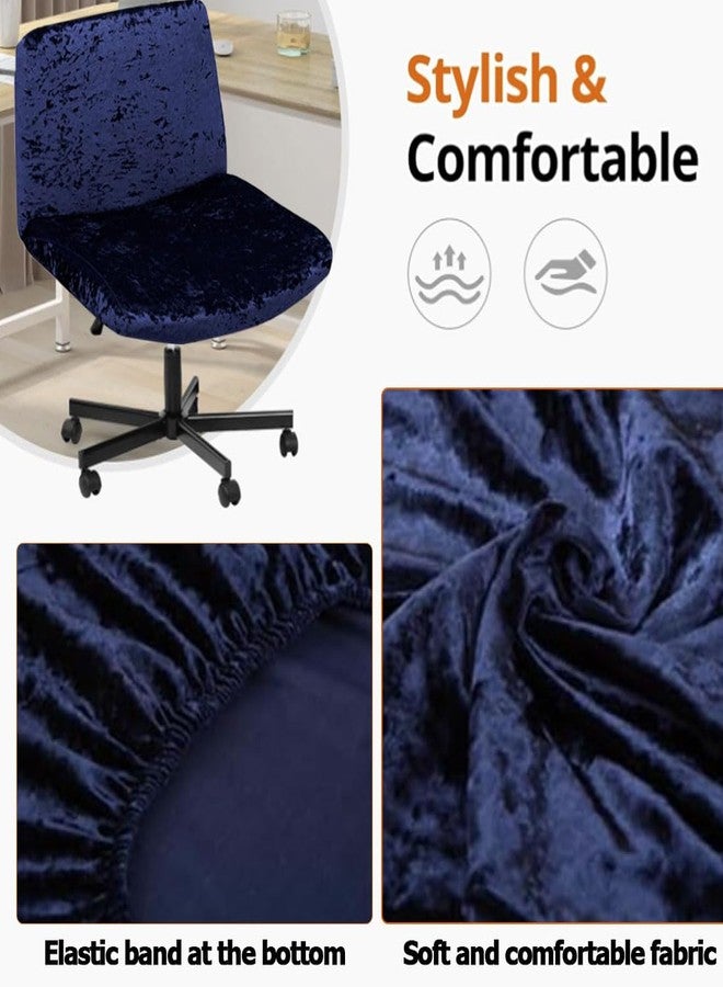 Levoberg Armless Criss Cross Office Desk Chair Cover Stertch Vanity Desk Chair Slipcovers Cross Legged Wide Chair Covers Accent Mid Back Wide Seat Swivel Task Chair Protector Navy - Image 3
